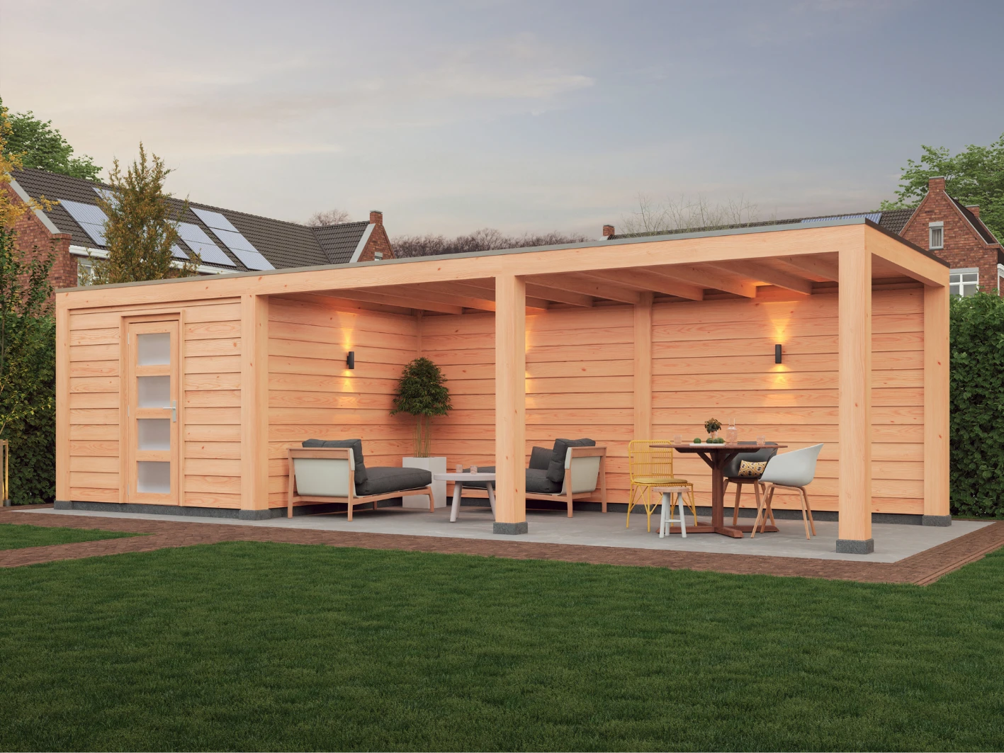 Douglas overkapping, 900 x 300, met achterwand en twee zijwanden, Westwood Modern - Afbeelding 4